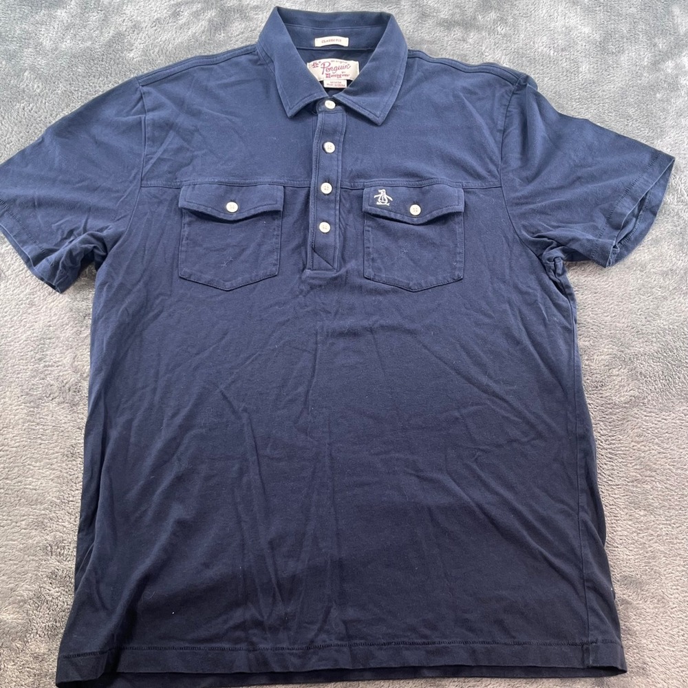 Original Penguin Mens Black Cotton Short Sleeve Dual Pocket Polo Shirt M